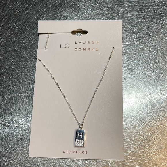 LC mini dog tag “H” silver tone cubic zirconia initial necklace, NWT - Picture 8 of 10